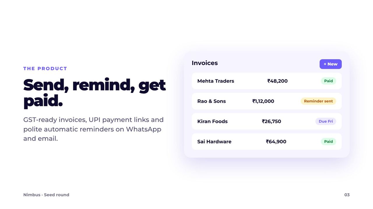 Nimbus · Seed investor deck slide 3