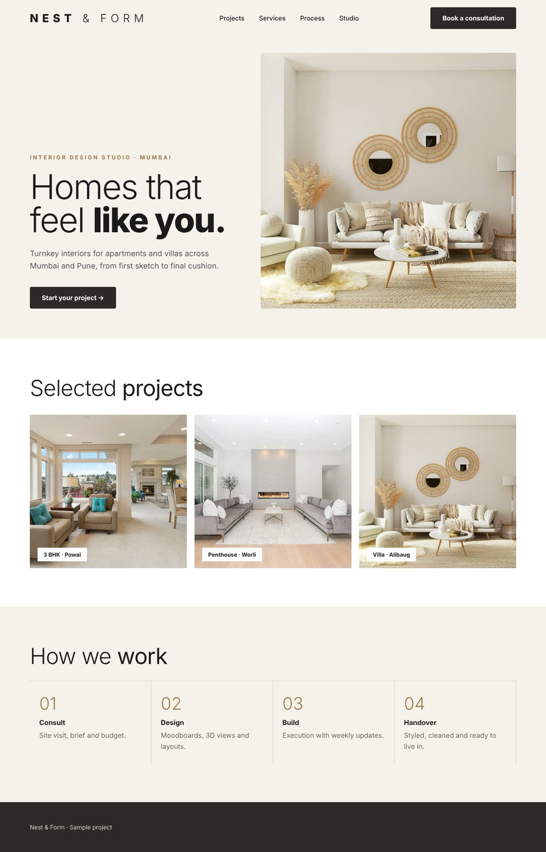 Nest & Form website design concept by Amax Agency