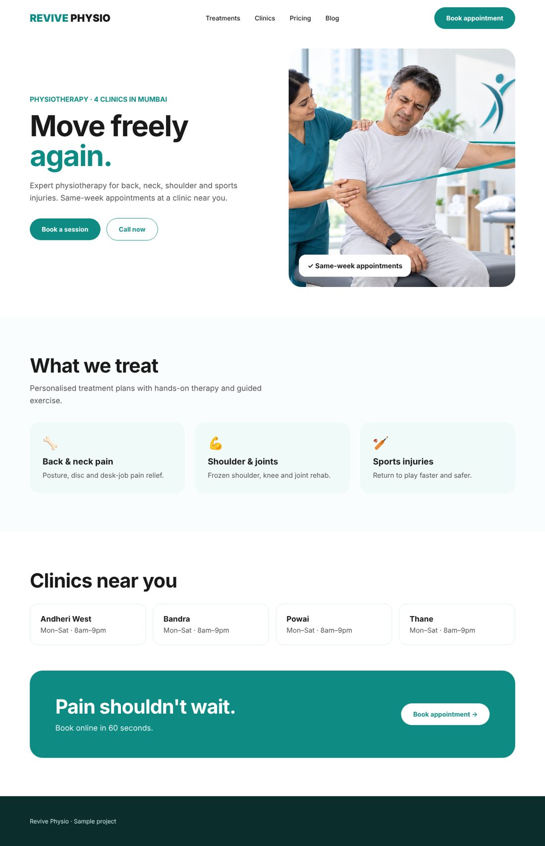 Revive Physio website design concept by Amax Agency