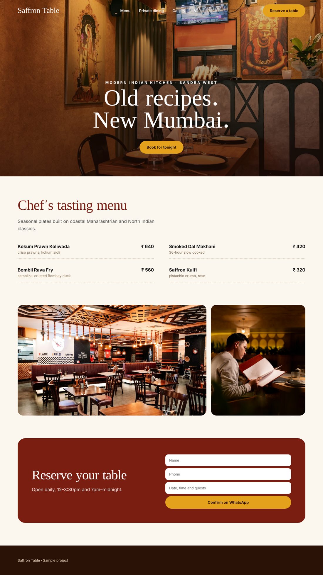 Saffron Table website design concept by Amax Agency